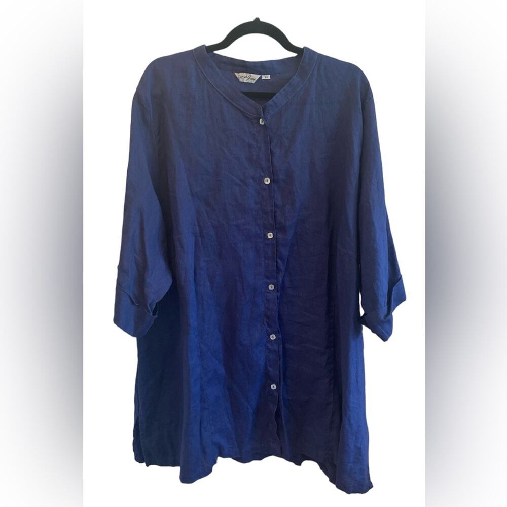 Liz and Jane women’s 3X navy linen button down shirt blouse top